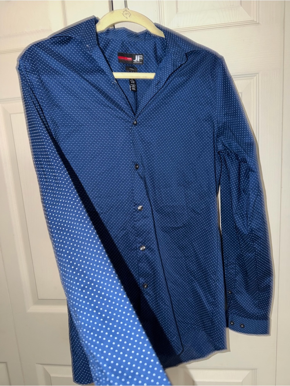 JF J.Ferrar Navy Blue Dot Dress Shirt